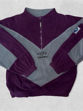 VTG Umbro Purple & Grey Quarter Zip Fleece Sweater Men’s Large Streetwear Y2K
